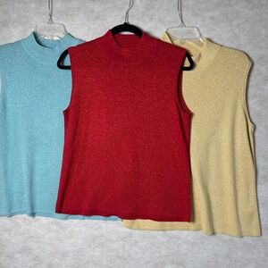 Hampshire Studio Sleeveless Mock Neck Sparkle Knit Top XL Red, Gold, & Aqua lot3